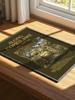 Along comes Jake Minimalist Book Poster by Joy Cowley – print on a sunlit desk