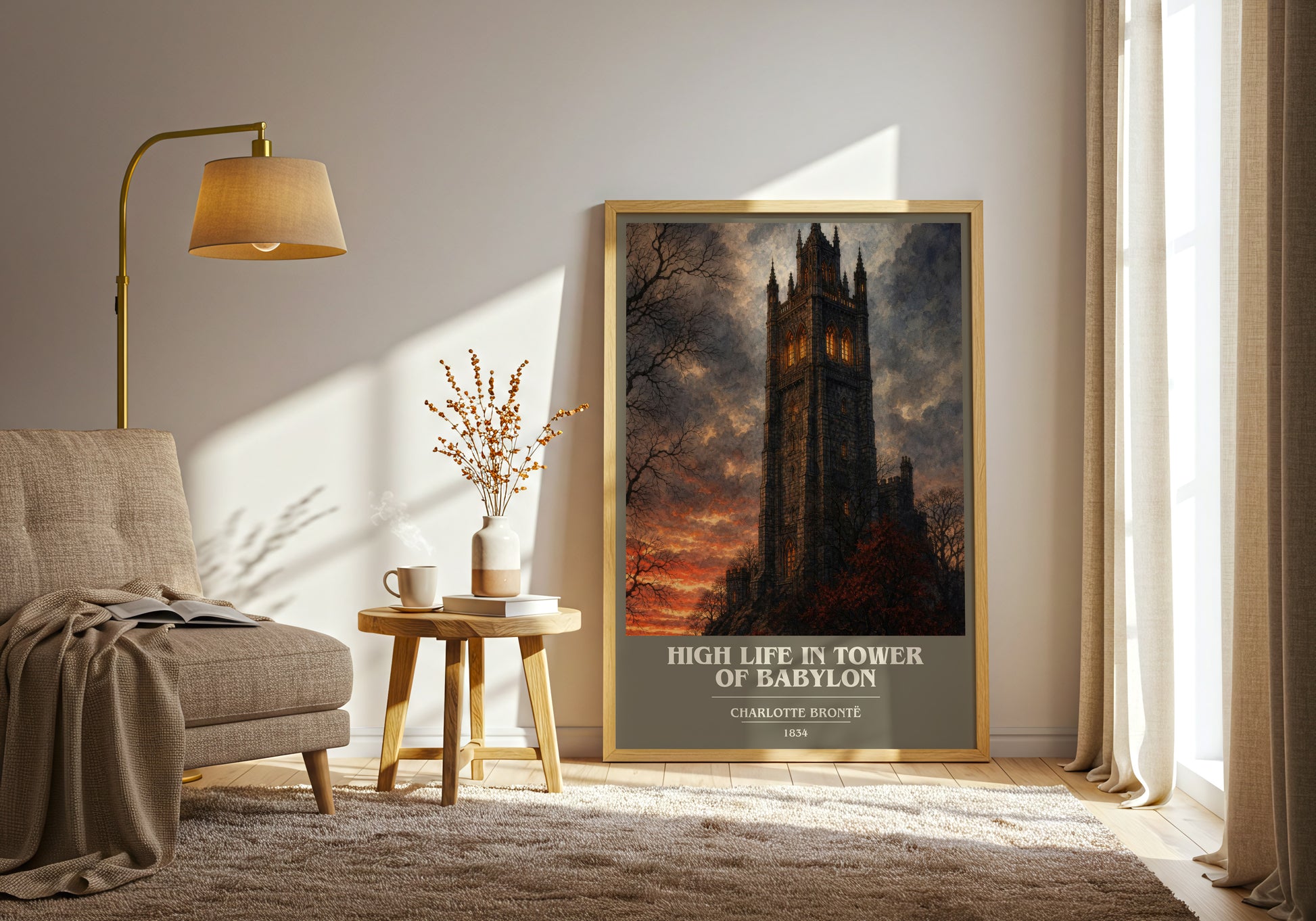 High Life In Tower Of Babylon book cover print on bookshelf – Charlotte Brontë fan gift