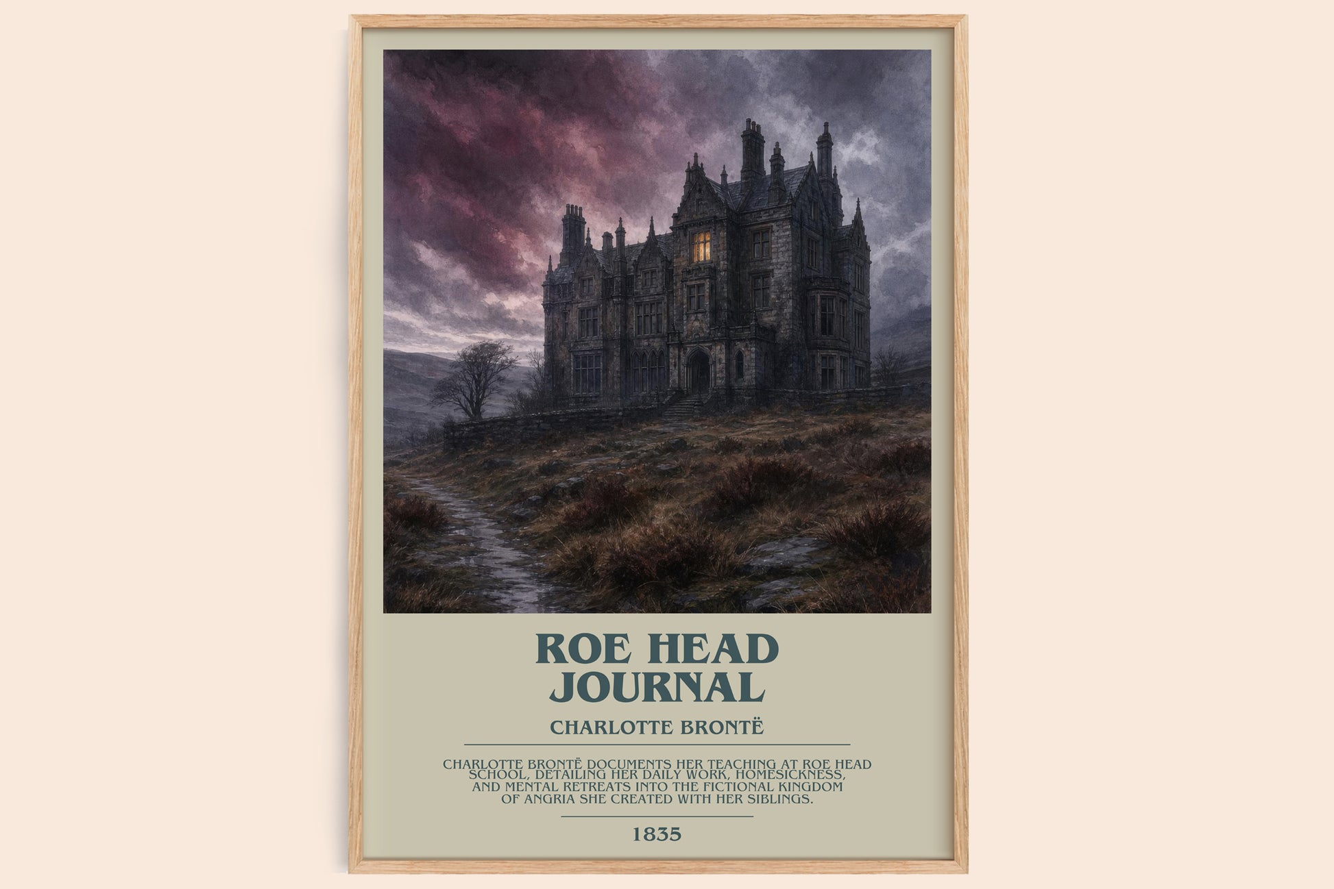 Roe Head Journal bookish book poster by Charlotte Brontë – framed literary art print