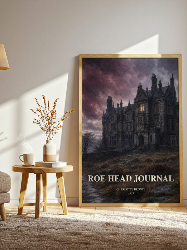 Roe Head Journal watercolour print in frame leaning in hallway – memoir wall art