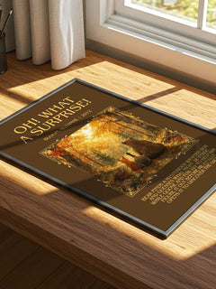 Oh! What a surprise! Minimalist Book Poster by Bloom, Suzanne – print on a sunlit desk