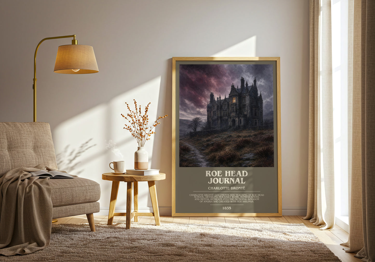 Roe Head Journal bookish print on bookshelf – Charlotte Brontë fan gift