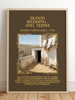 Blood wedding ; and, Yerma Minimalist Book Poster by F. Lorca – framed print leaning on a wooden floor