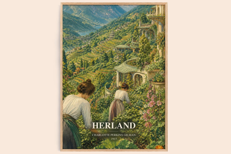 Herland watercolour book poster by Charlotte Perkins Gilman – framed literary art print