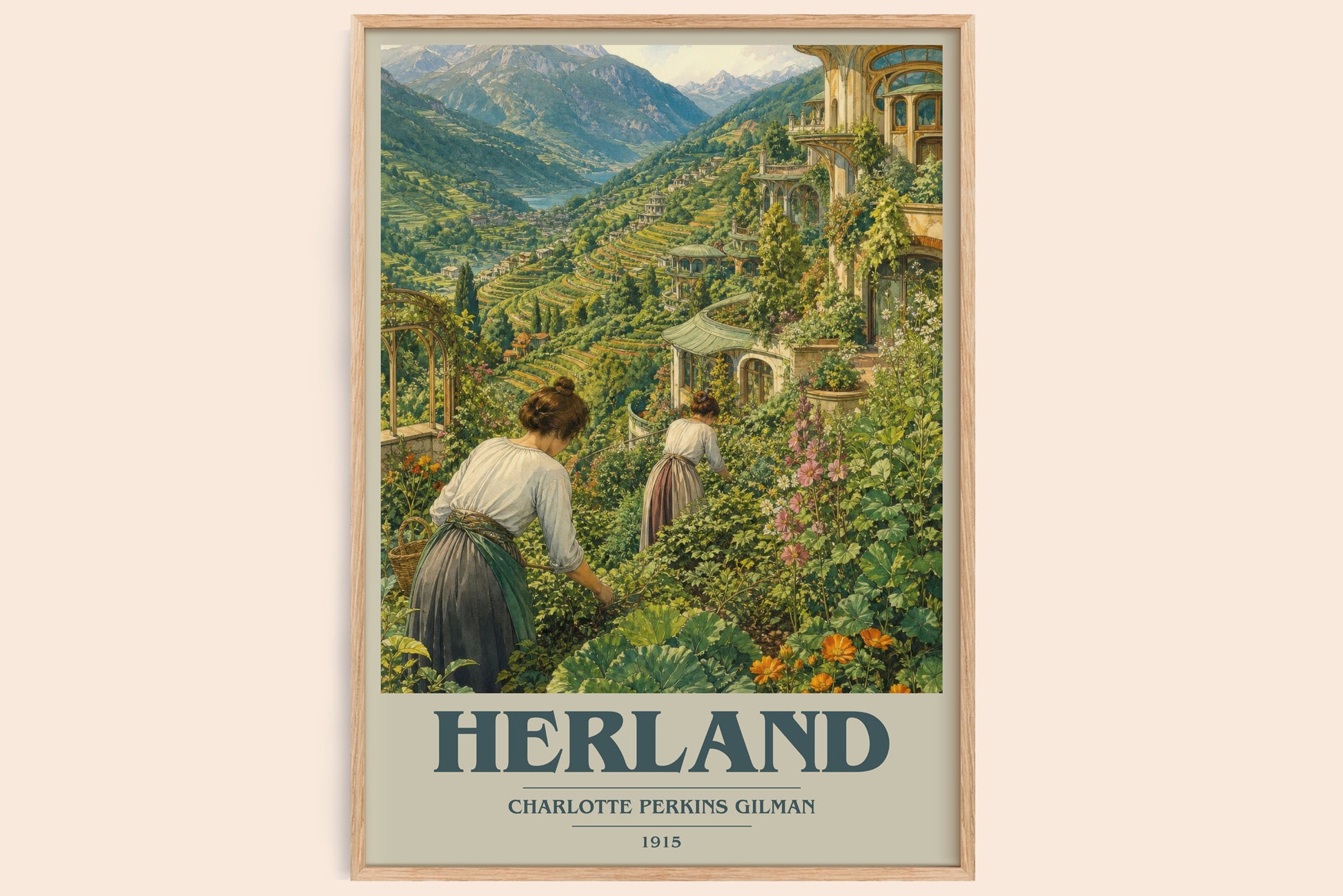 Herland book cover book poster by Charlotte Perkins Gilman – framed literary art print