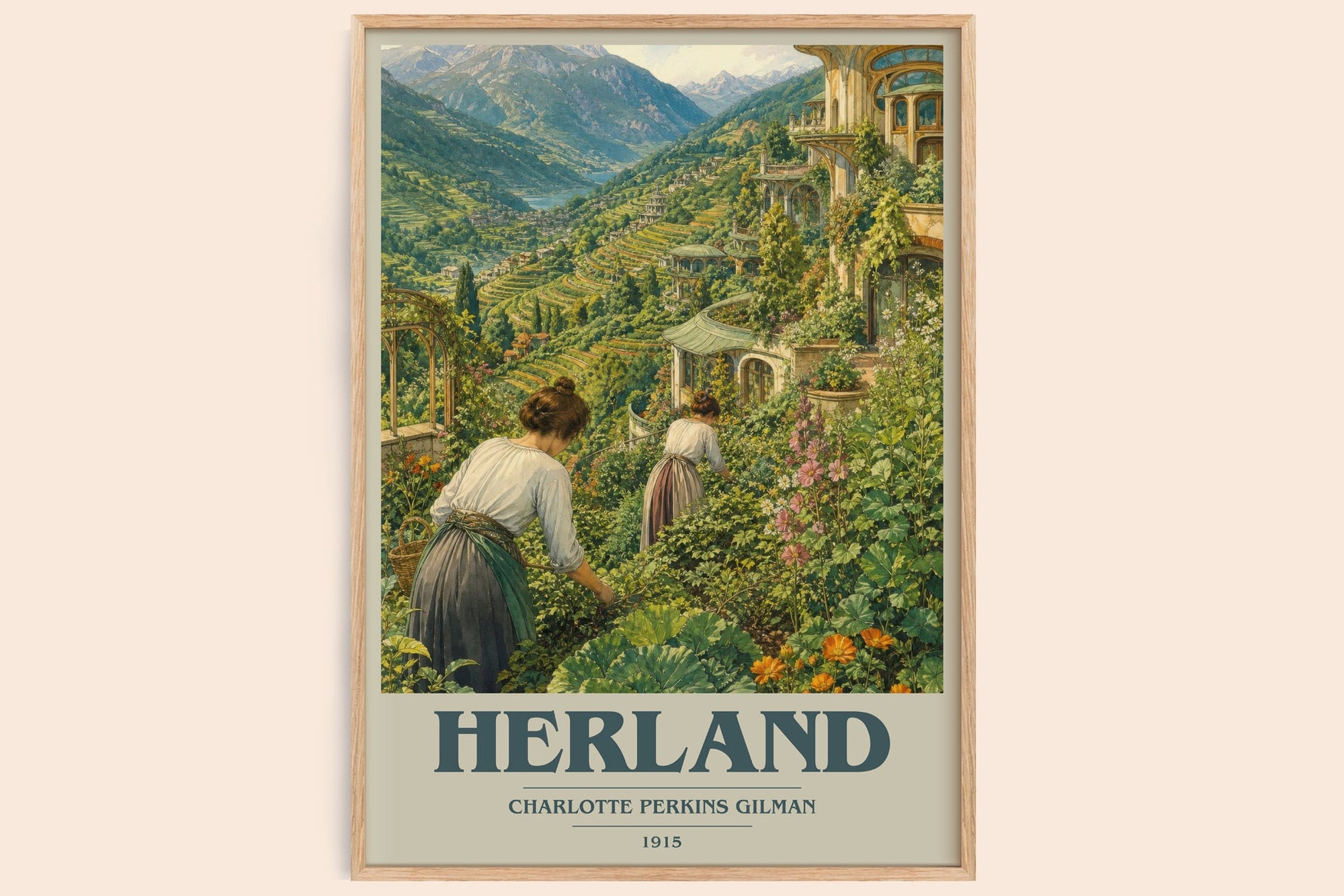 Herland book cover book poster by Charlotte Perkins Gilman – framed literary art print