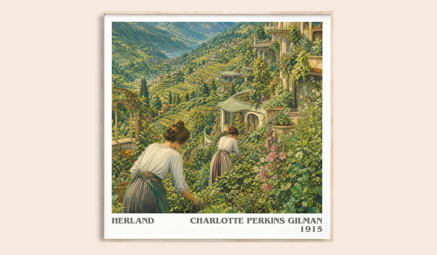 Herland literary book poster by Charlotte Perkins Gilman – framed literary art print
