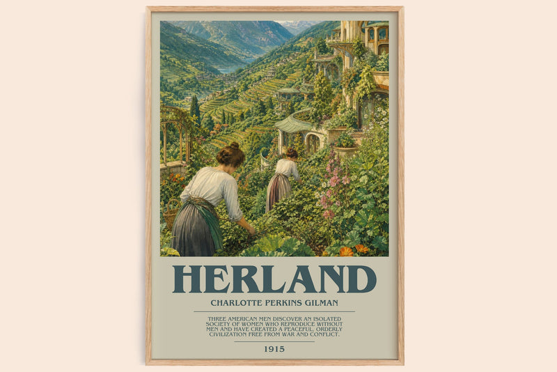 Herland bookish book poster by Charlotte Perkins Gilman – framed literary art print