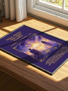 Soul Mates and Twin Flames Minimalist Book Poster by E. Prophet – print on a sunlit desk