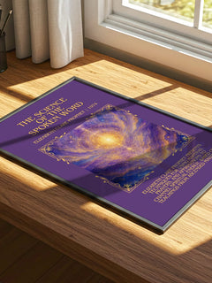 science of the spoken word Minimalist Book Poster by E. Prophet – print on a sunlit desk