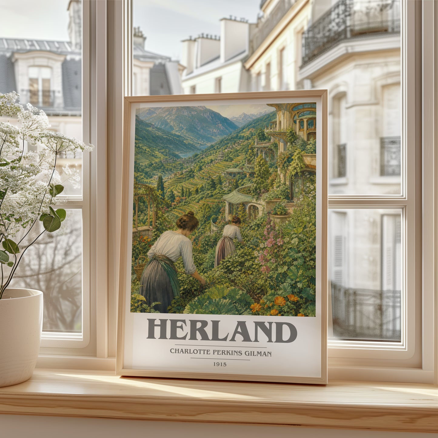 Herland book cover poster colour and style options – Charlotte Perkins Gilman book art