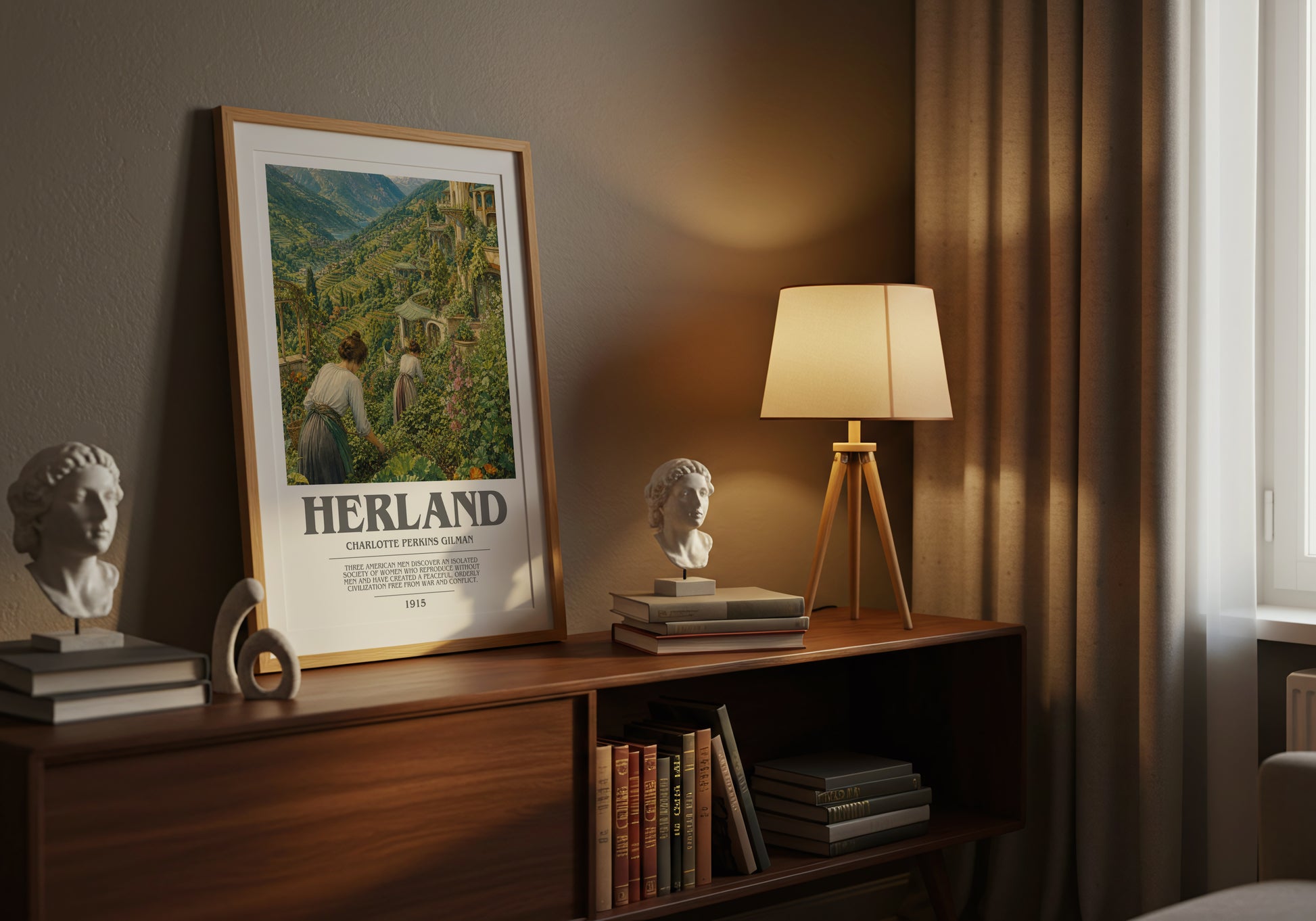 Herland bookish book poster framed on wall – classic literature wall art