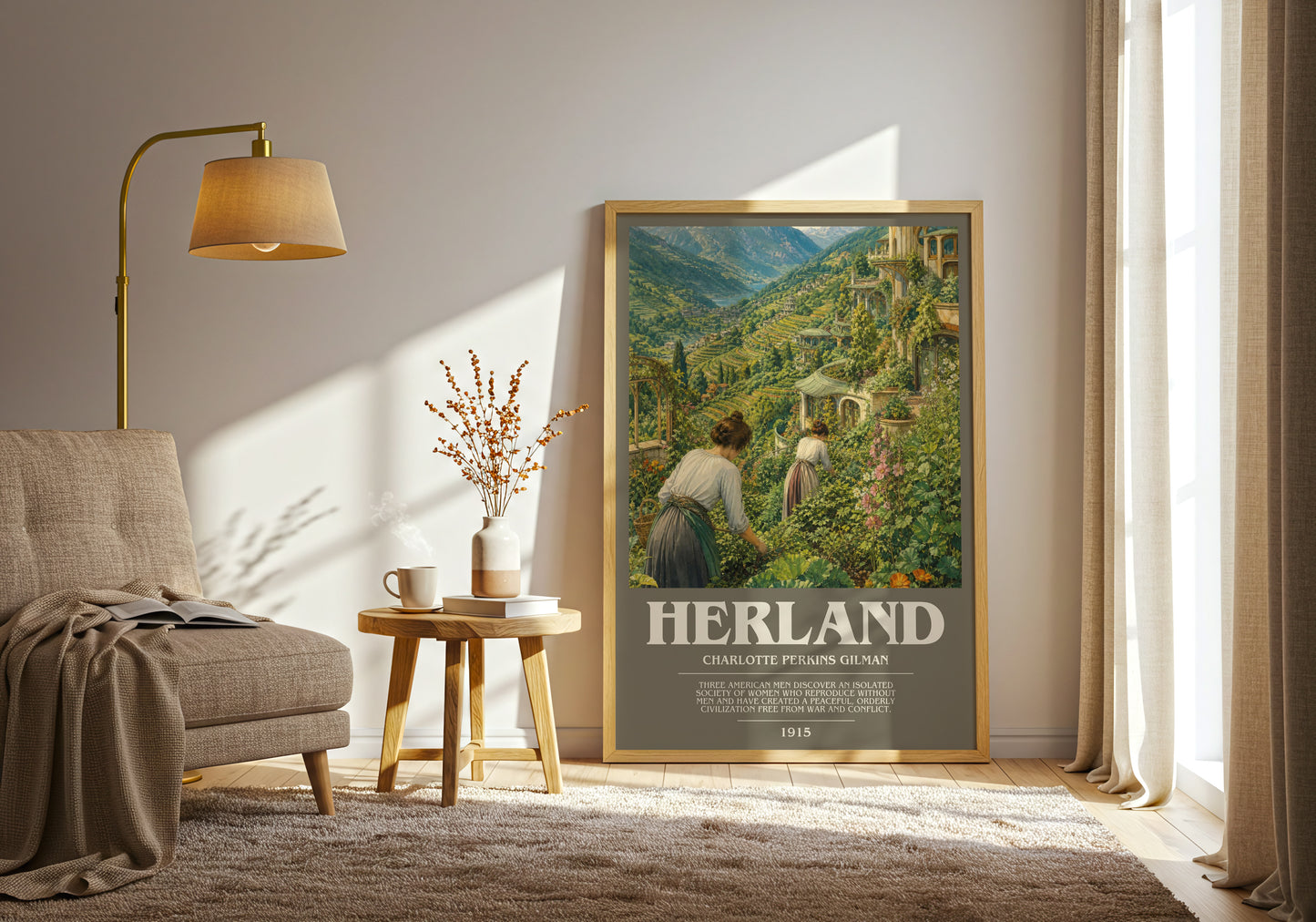 Herland bookish print on bookshelf – Charlotte Perkins Gilman fan gift