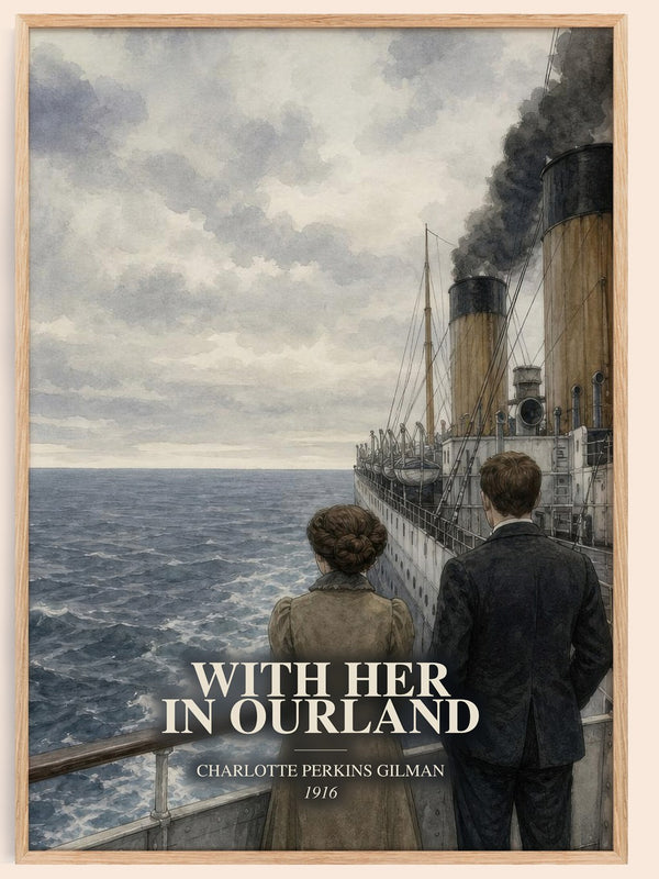 With Her In Ourland watercolour book poster by Charlotte Perkins Gilman – framed literary art print