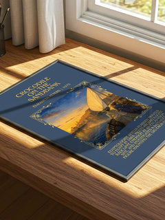 Crocodile on the sandbank Minimalist Book Poster by Elizabeth Peters – print on a sunlit desk
