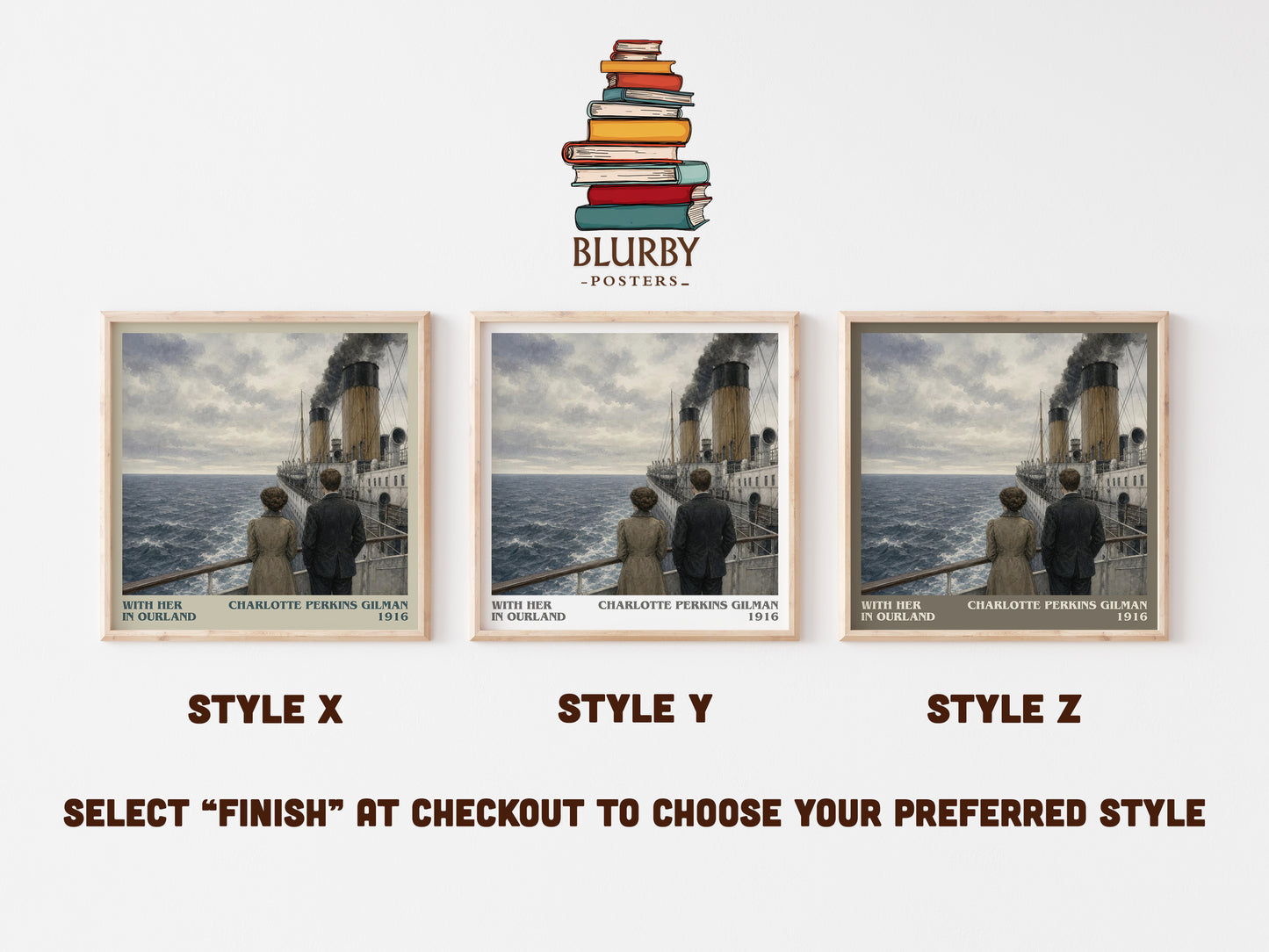 With Her In Ourland literary print in frame leaning in hallway – sci fi wall art