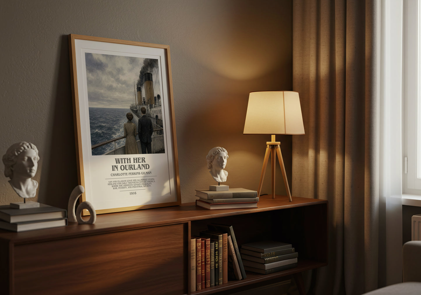 With Her In Ourland bookish book poster framed on wall – sci fi wall art