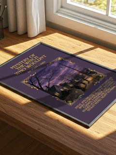 Mystery of the Witch Who Wouldn't Minimalist Book Poster by Kin Platt – print on a sunlit desk