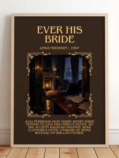 Ever His Bride Minimalist Book Poster by Linda Needham – framed print leaning on a wooden floor