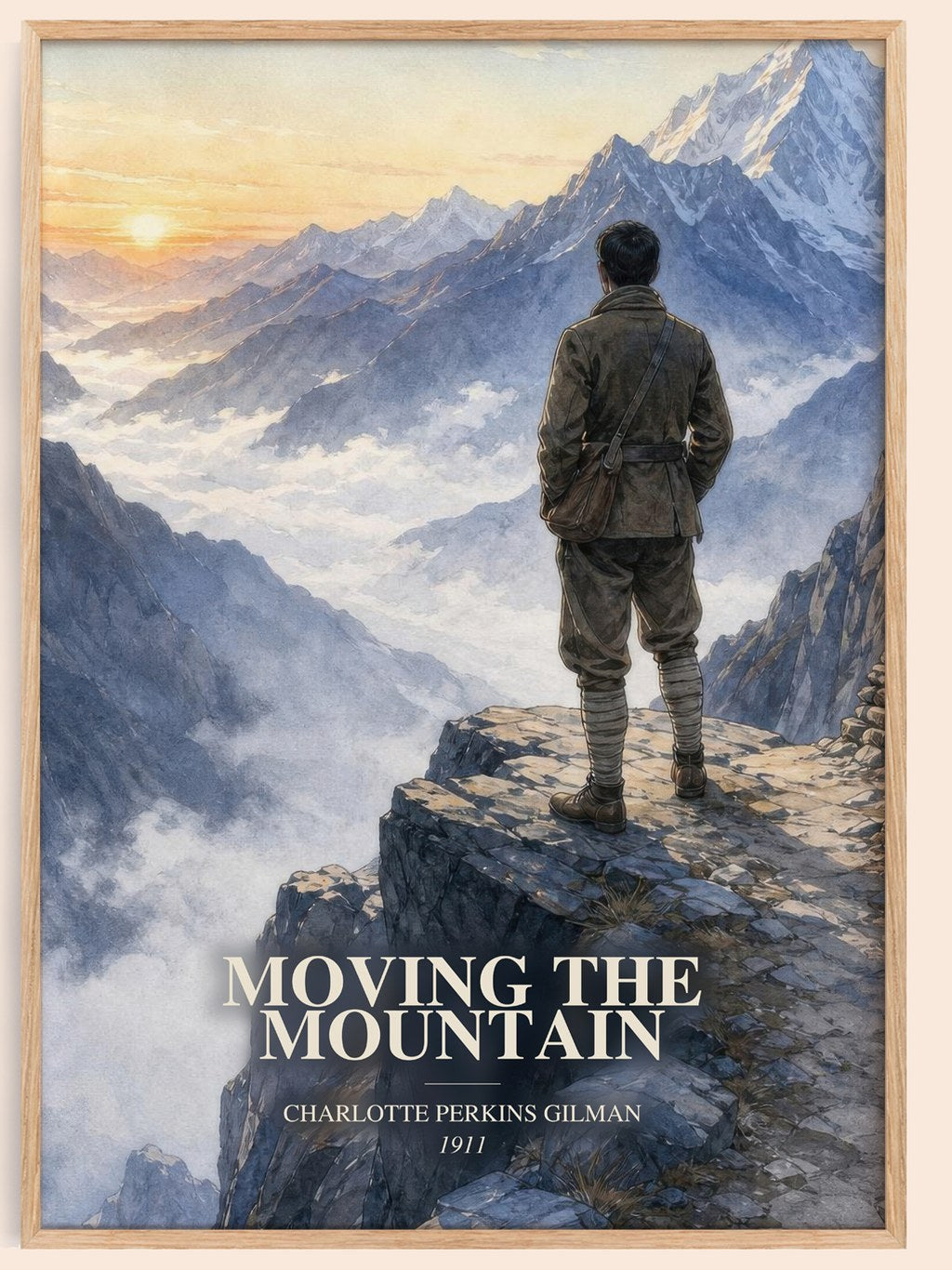 Moving The Mountain watercolour book poster by Charlotte Perkins Gilman – framed literary art print