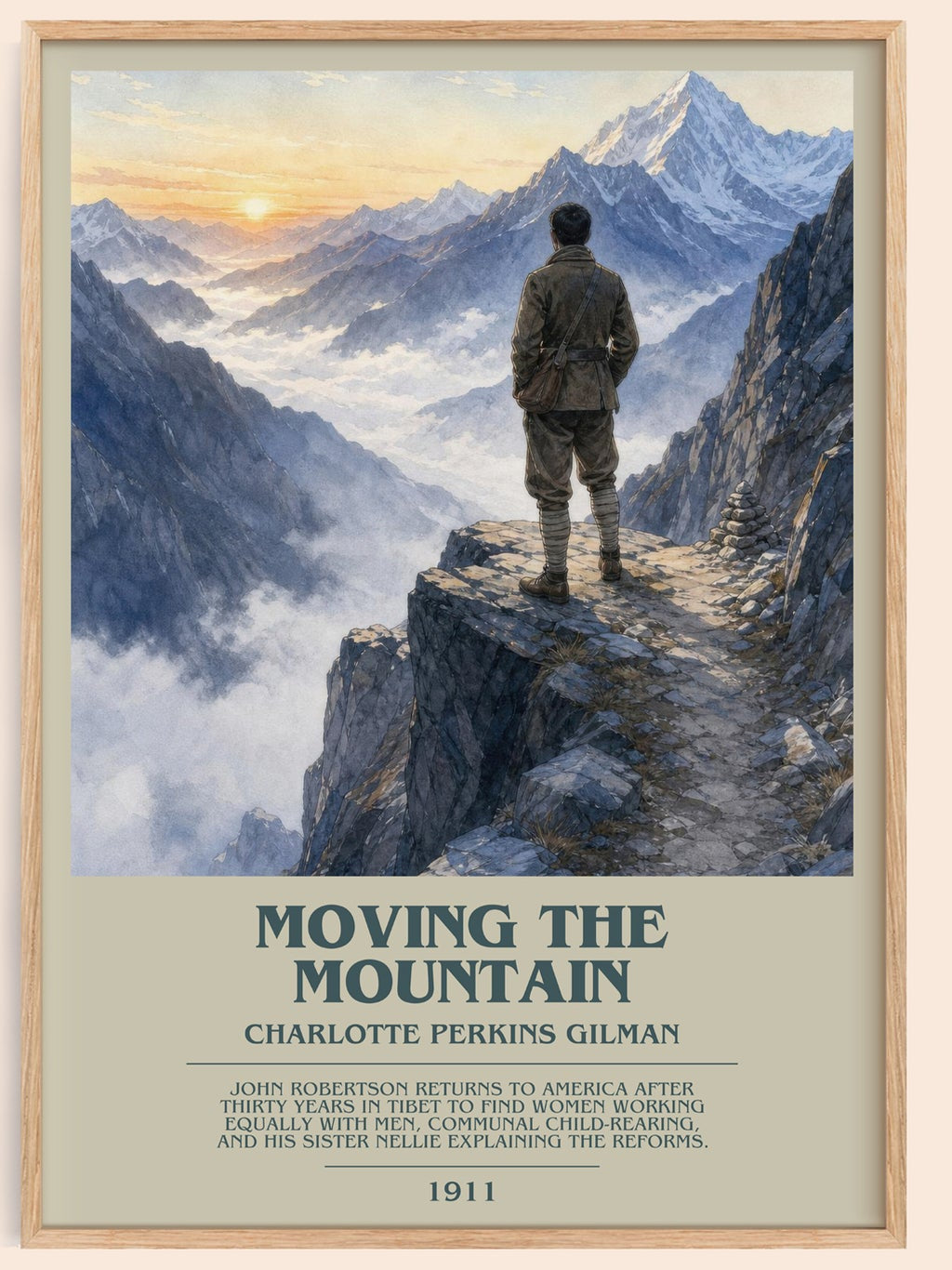 Moving The Mountain bookish book poster by Charlotte Perkins Gilman – framed literary art print