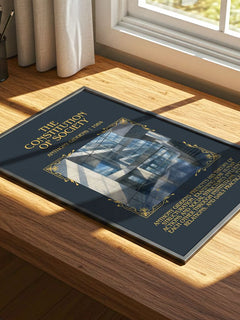 The constitution of society Minimalist Book Poster by Anthony Giddens – print on a sunlit desk