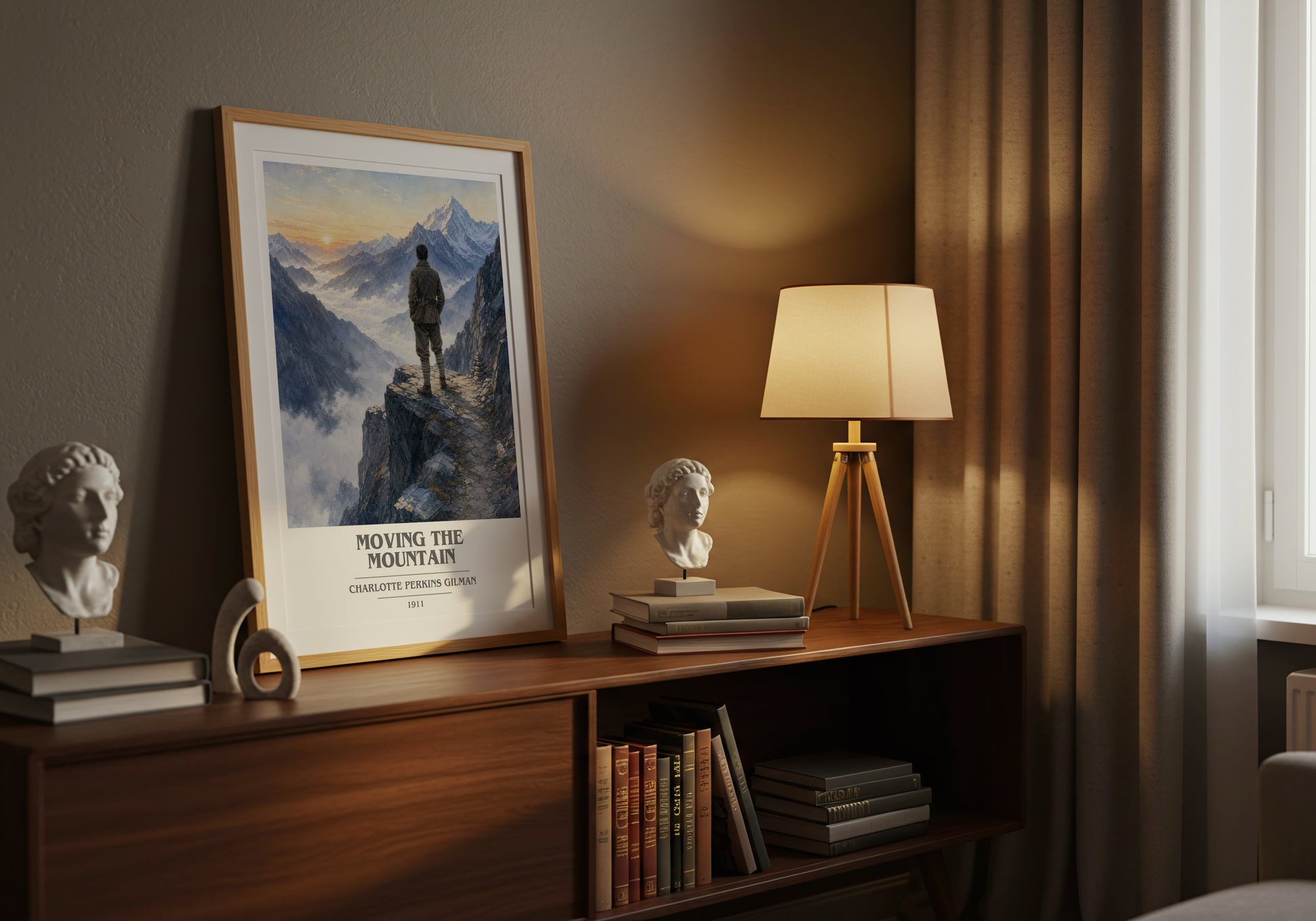 Moving The Mountain book cover book poster framed on wall – sci fi wall art