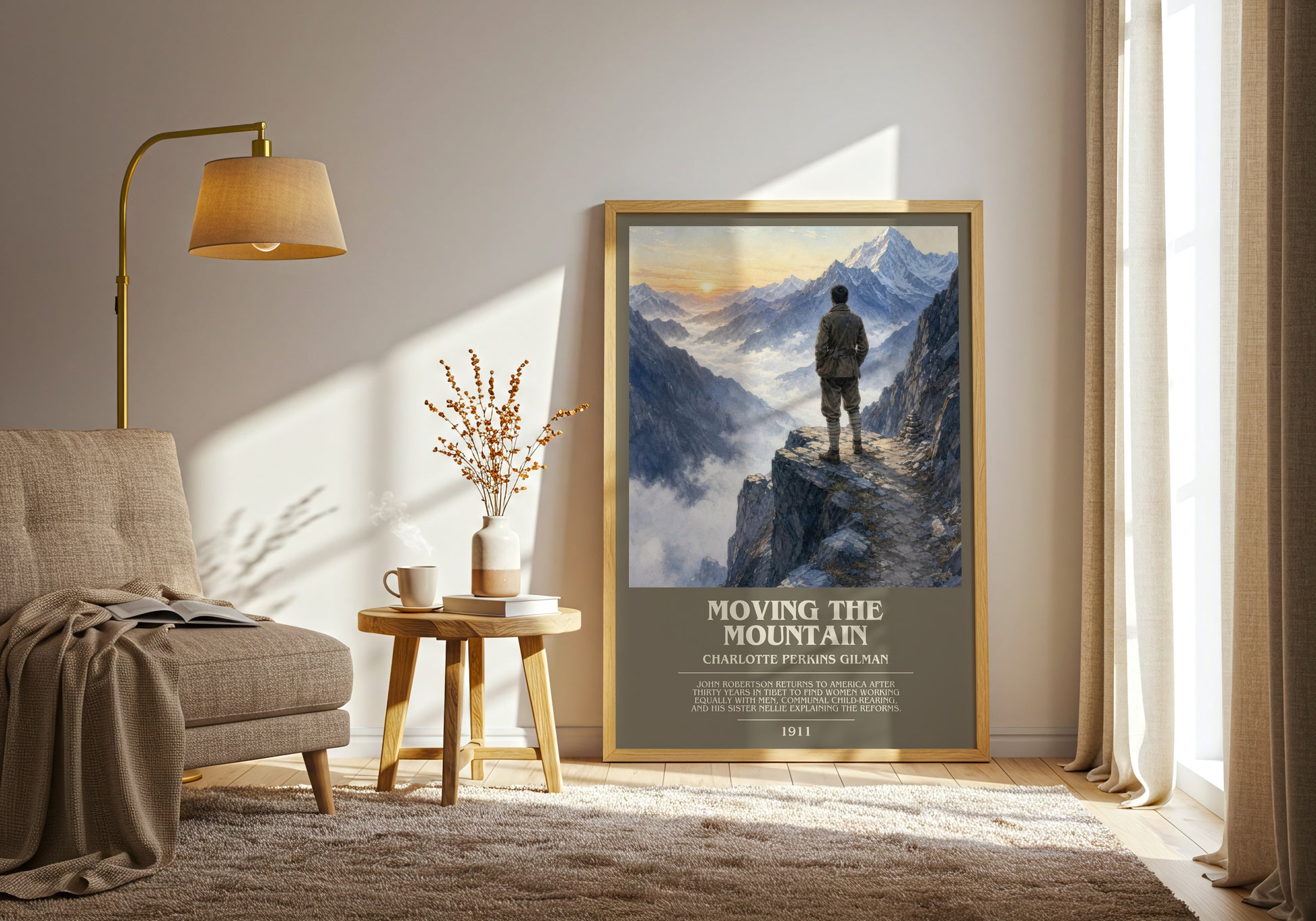 Moving The Mountain bookish print on bookshelf – Charlotte Perkins Gilman fan gift