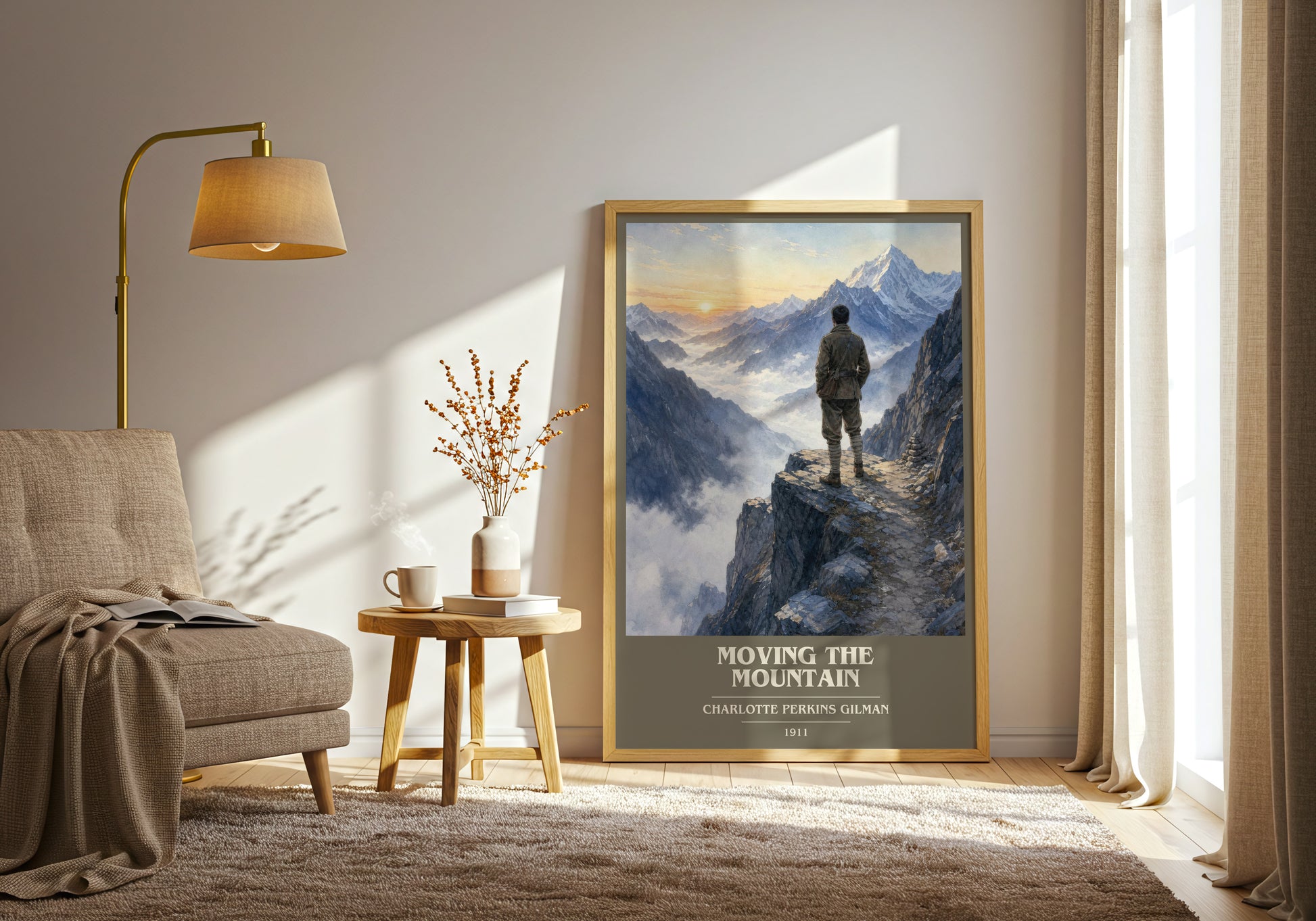 Moving The Mountain book cover print on bookshelf – Charlotte Perkins Gilman fan gift