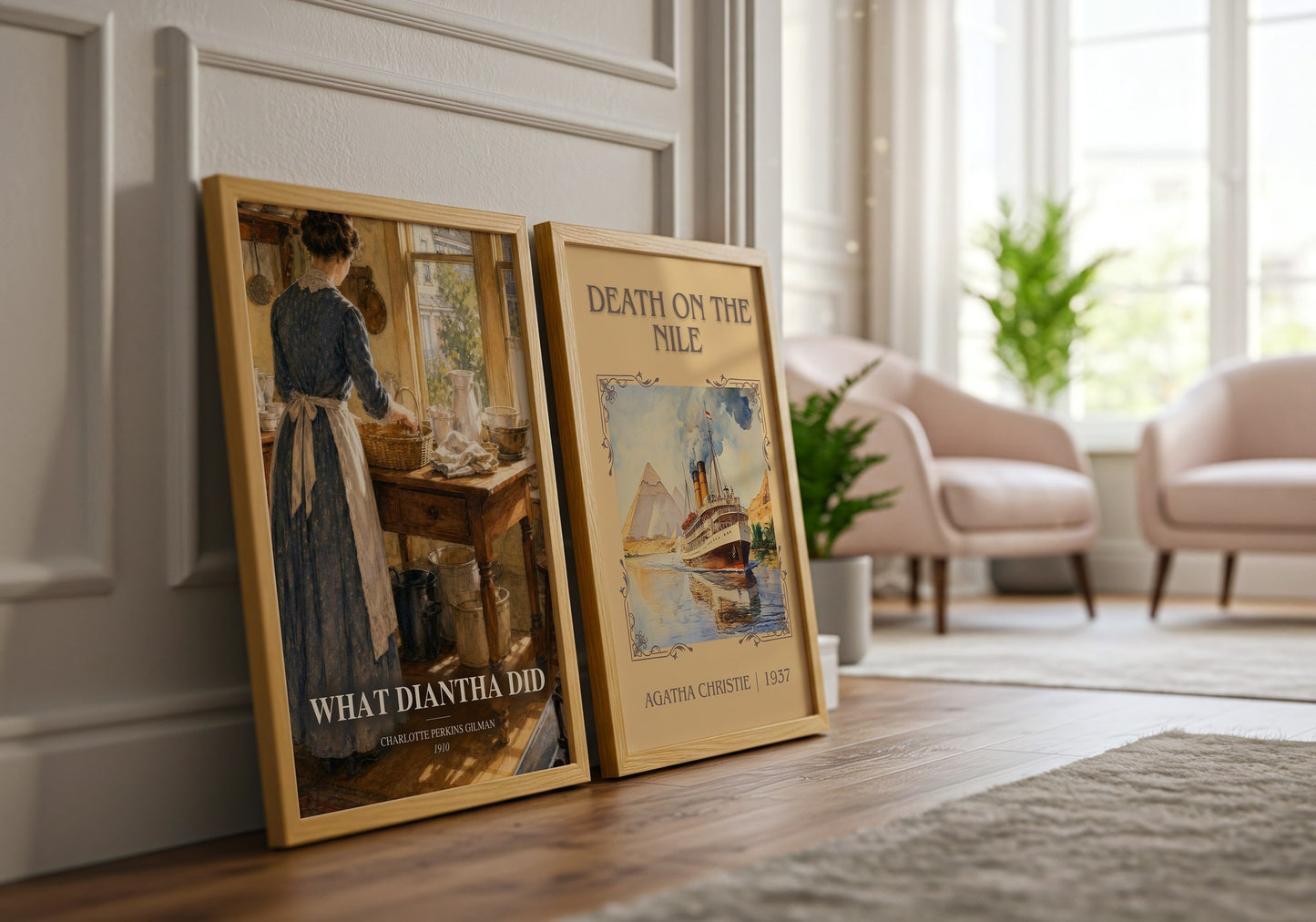 What Diantha Did watercolour print framed by window – literary home decor