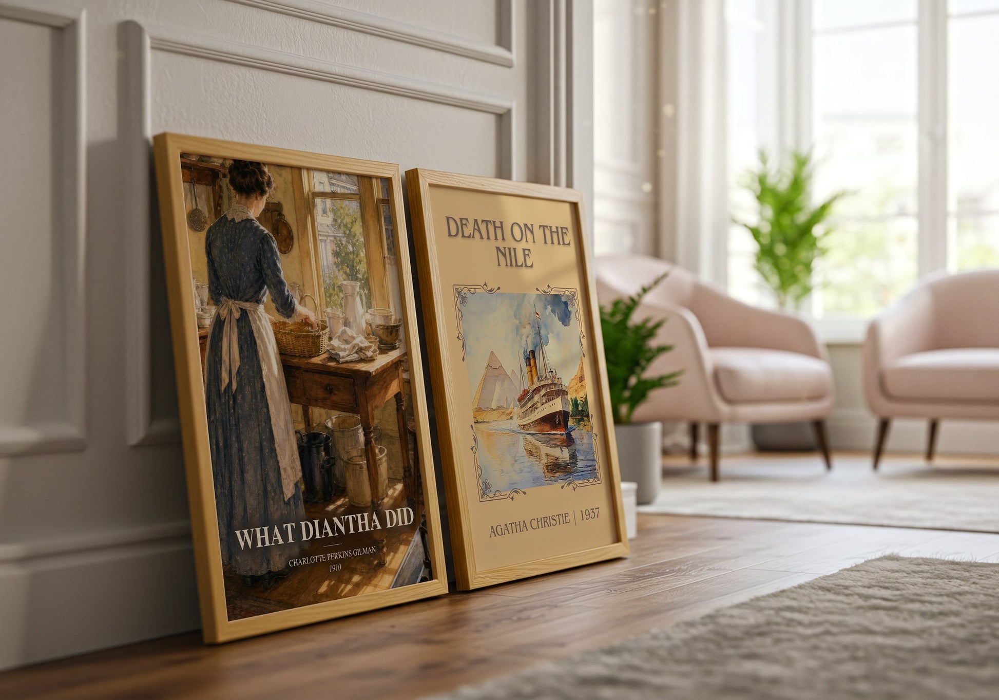 What Diantha Did watercolour print framed by window – literary home decor