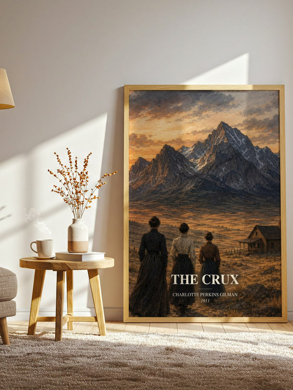 The Crux watercolour print in frame leaning in hallway – literary fiction wall art