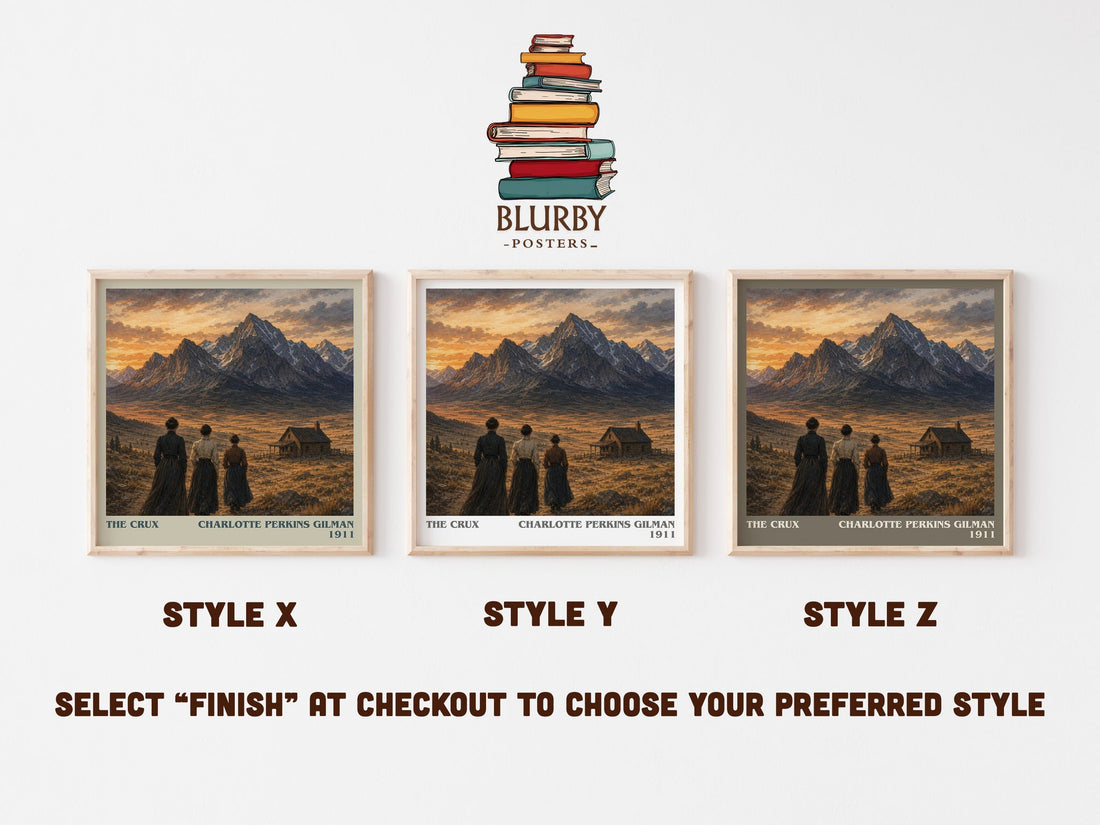 The Crux literary print in frame leaning in hallway – literary fiction wall art (mockup)