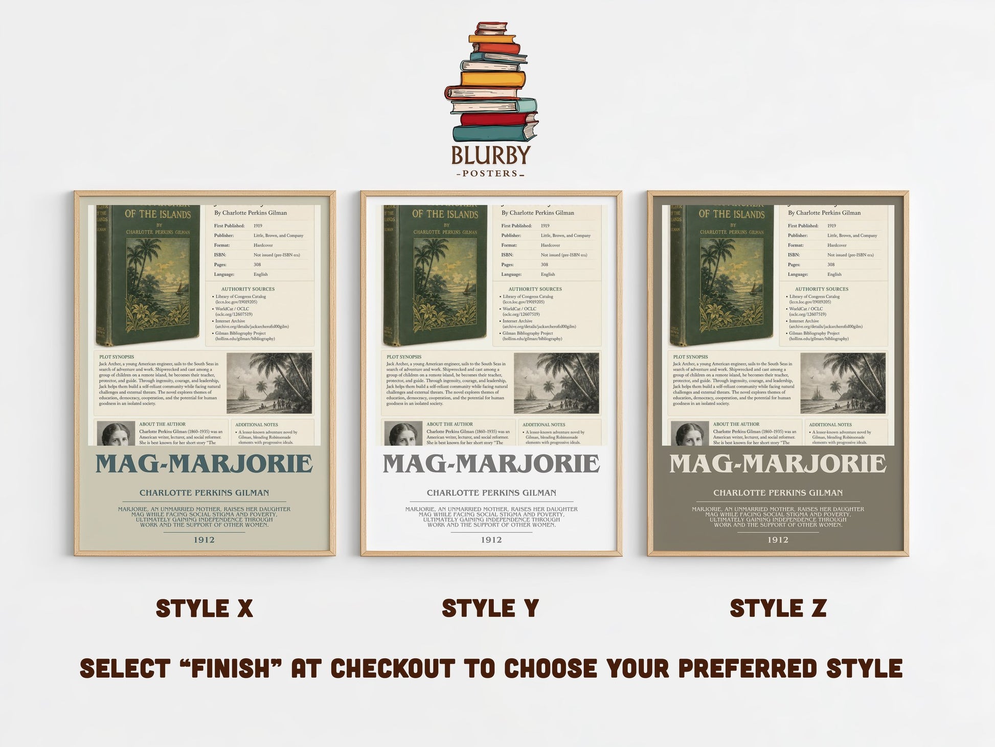Mag-Marjorie bookish print in frame leaning in hallway – literary fiction wall art