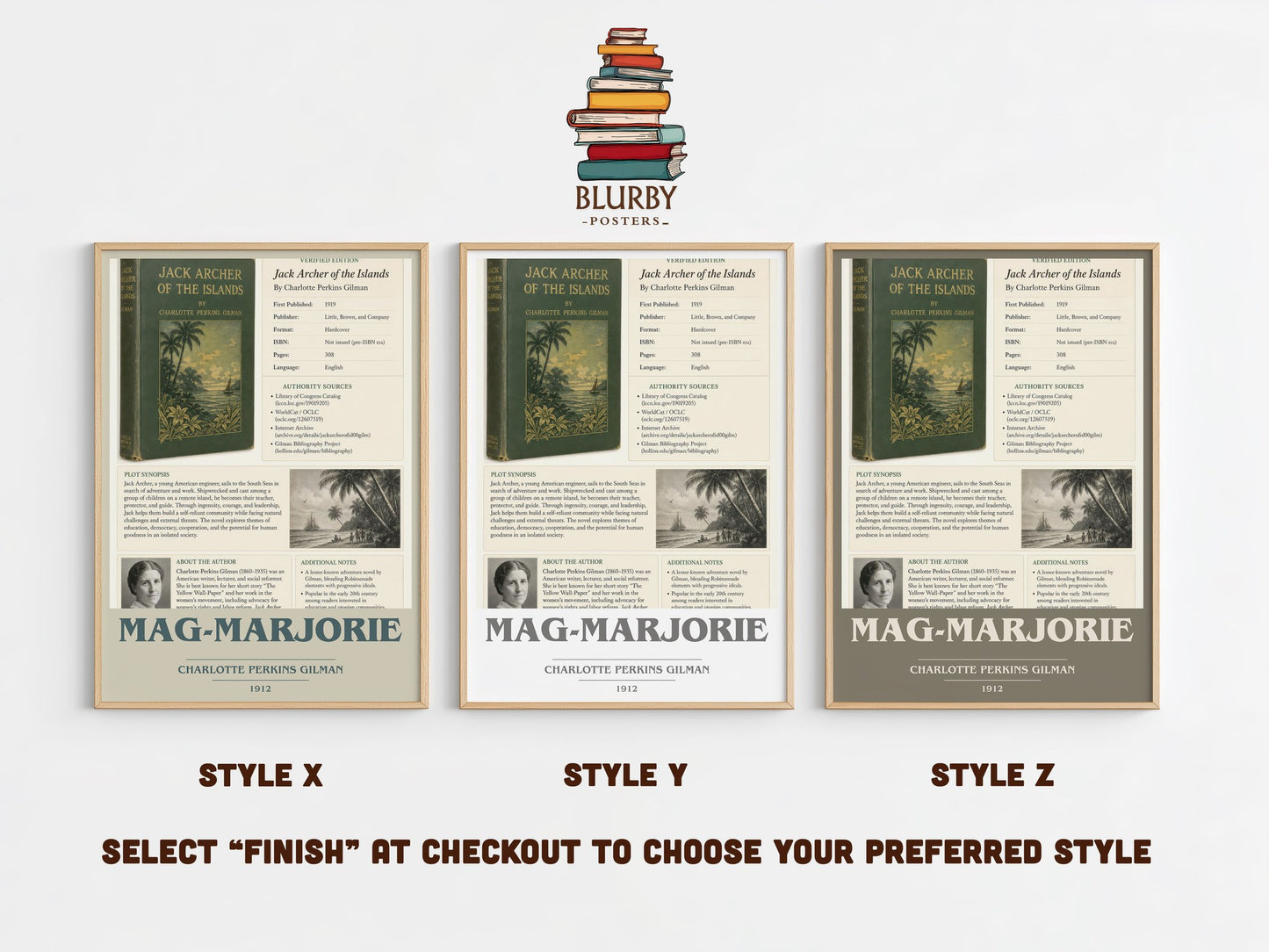 Mag-Marjorie book cover print in frame leaning in hallway – literary fiction wall art
