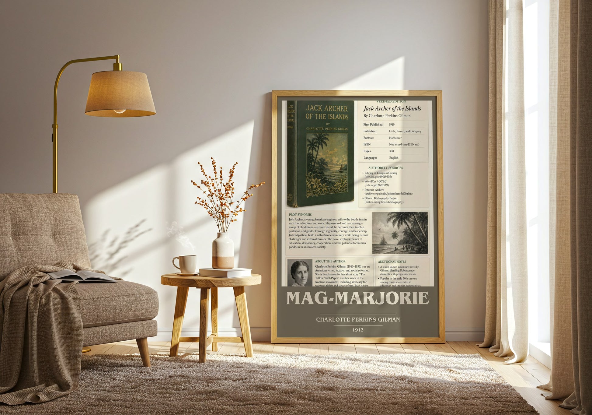 Mag-Marjorie book cover print on bookshelf – Charlotte Perkins Gilman fan gift