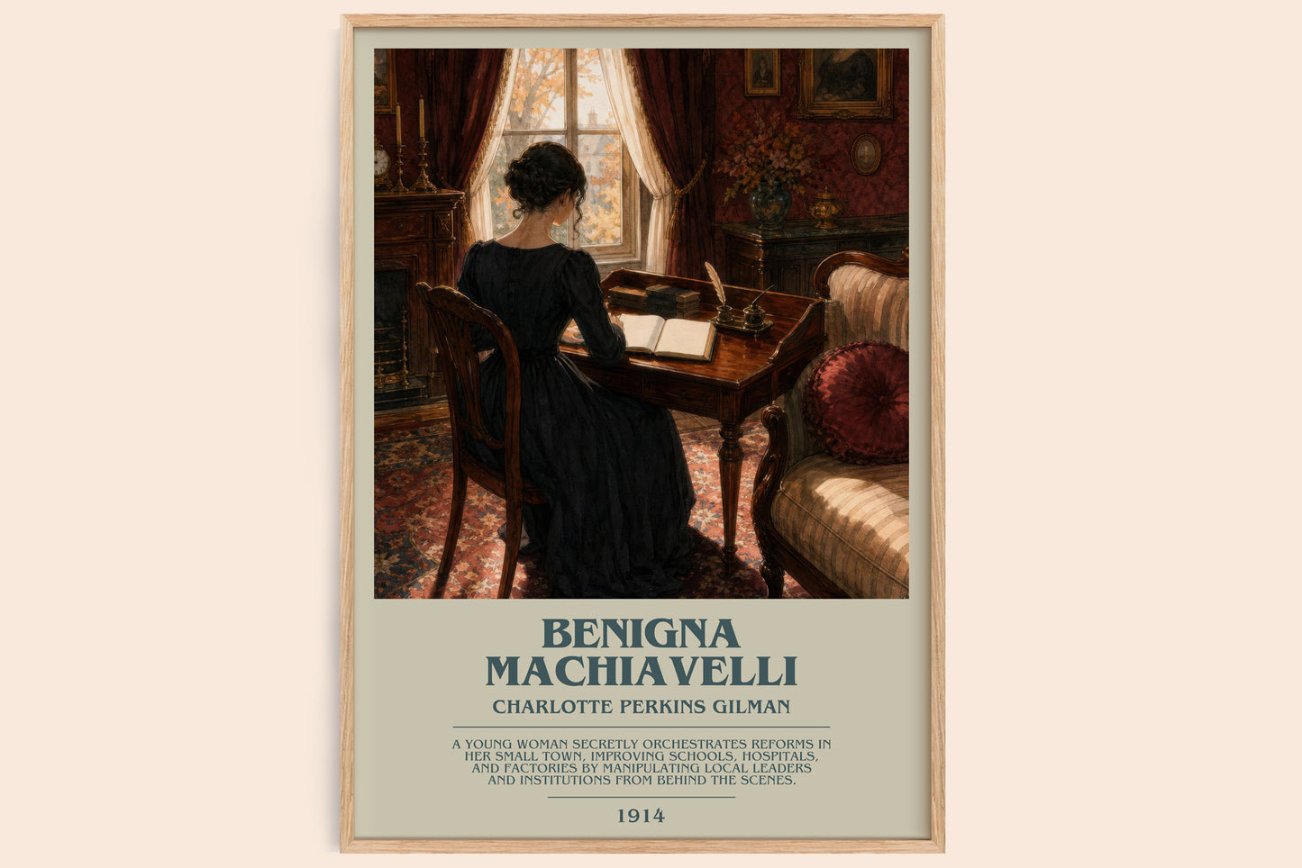Benigna Machiavelli bookish book poster by Charlotte Perkins Gilman – framed literary art print