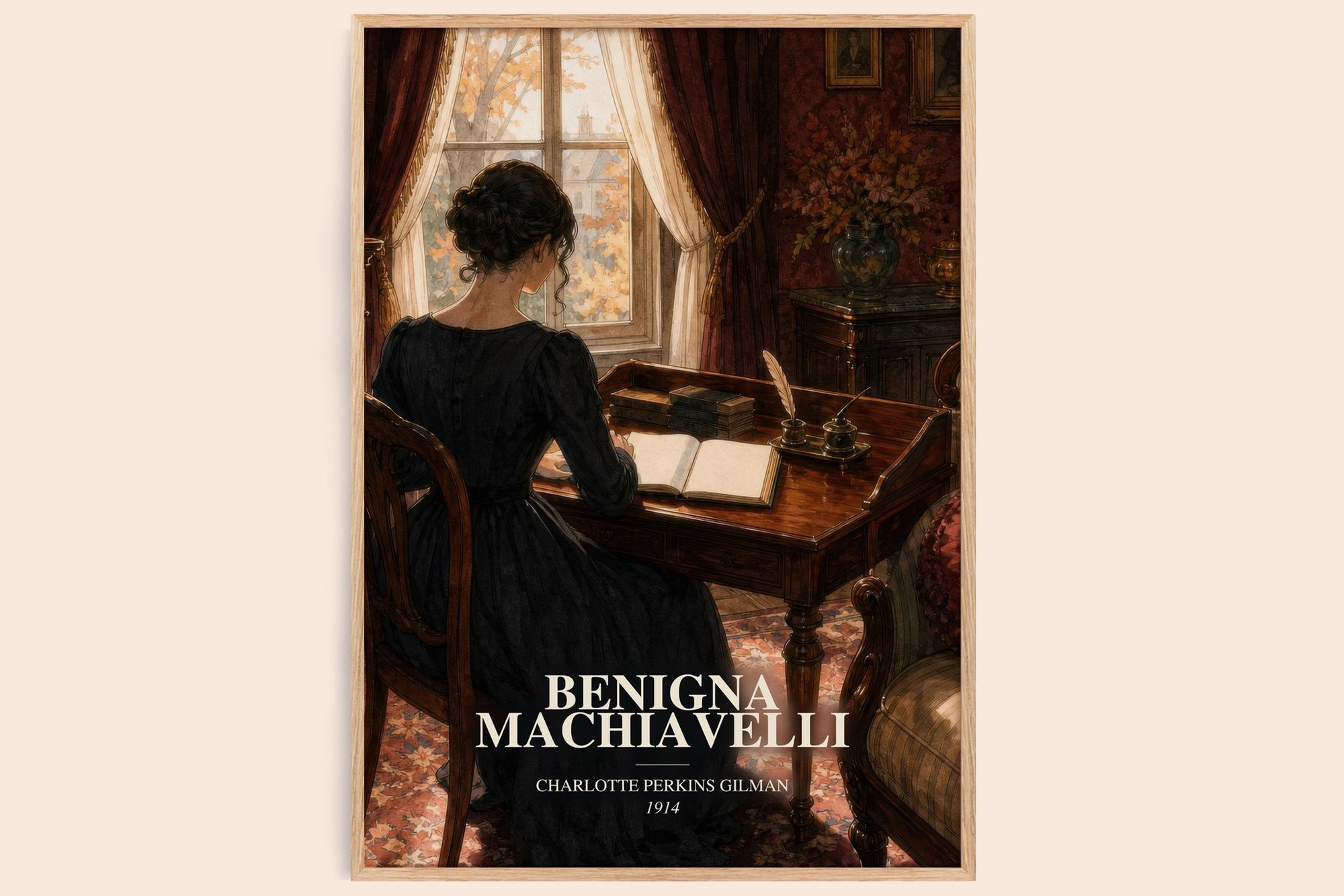 Benigna Machiavelli watercolour book poster by Charlotte Perkins Gilman – framed literary art print