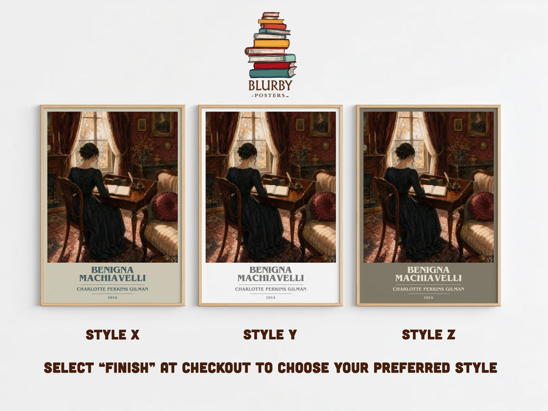 Benigna Machiavelli book cover print in frame leaning in hallway – literary fiction wall art