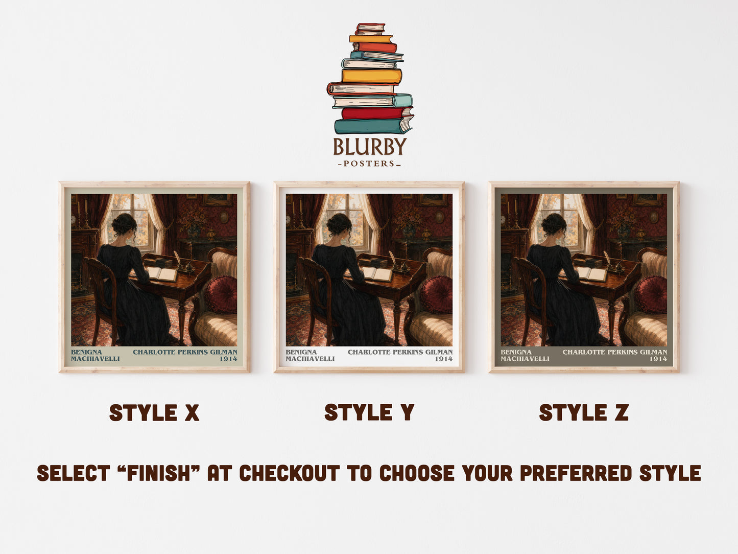 Benigna Machiavelli literary print in frame leaning in hallway – literary fiction wall art