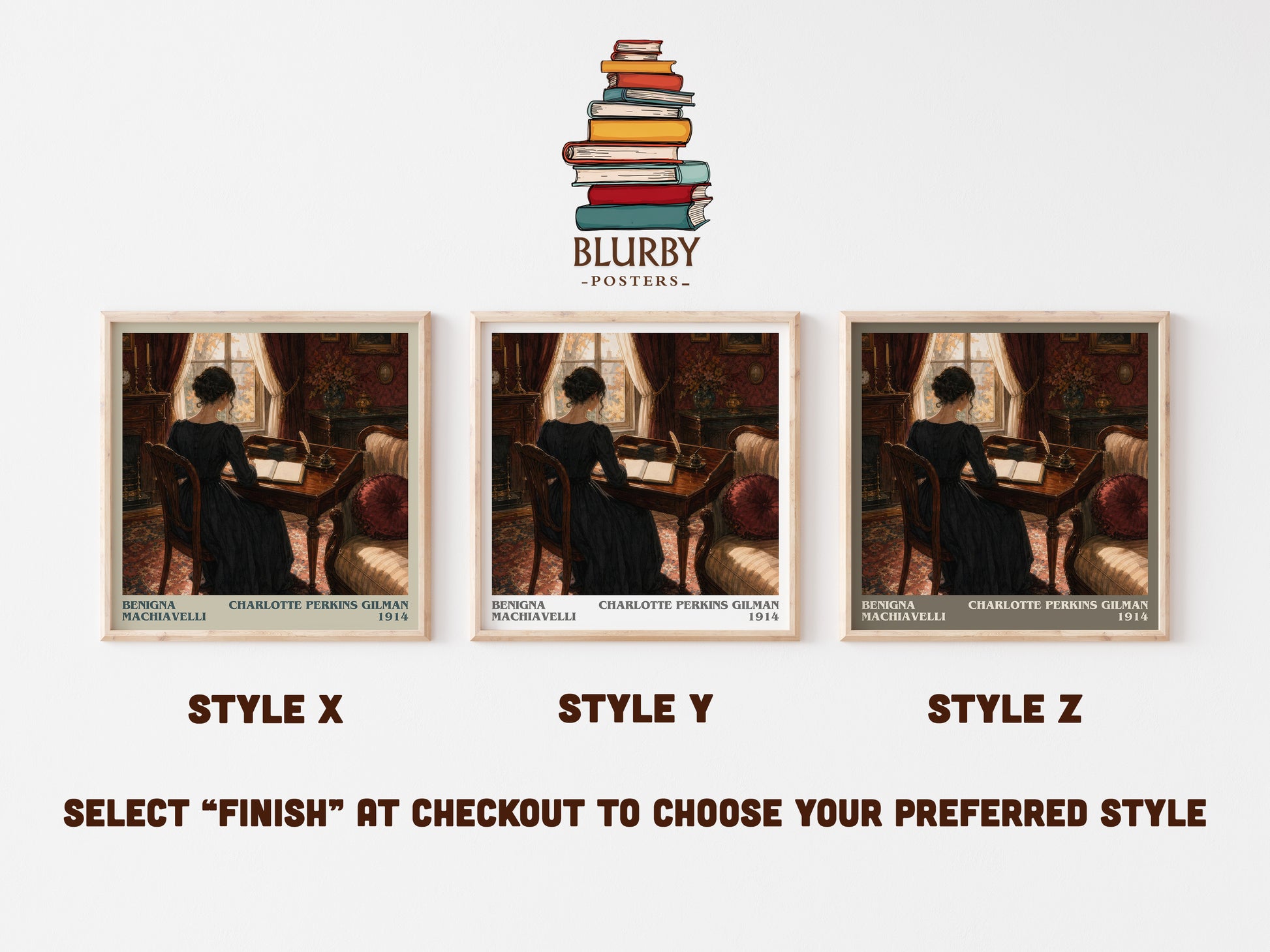 Benigna Machiavelli literary print in frame leaning in hallway – literary fiction wall art
