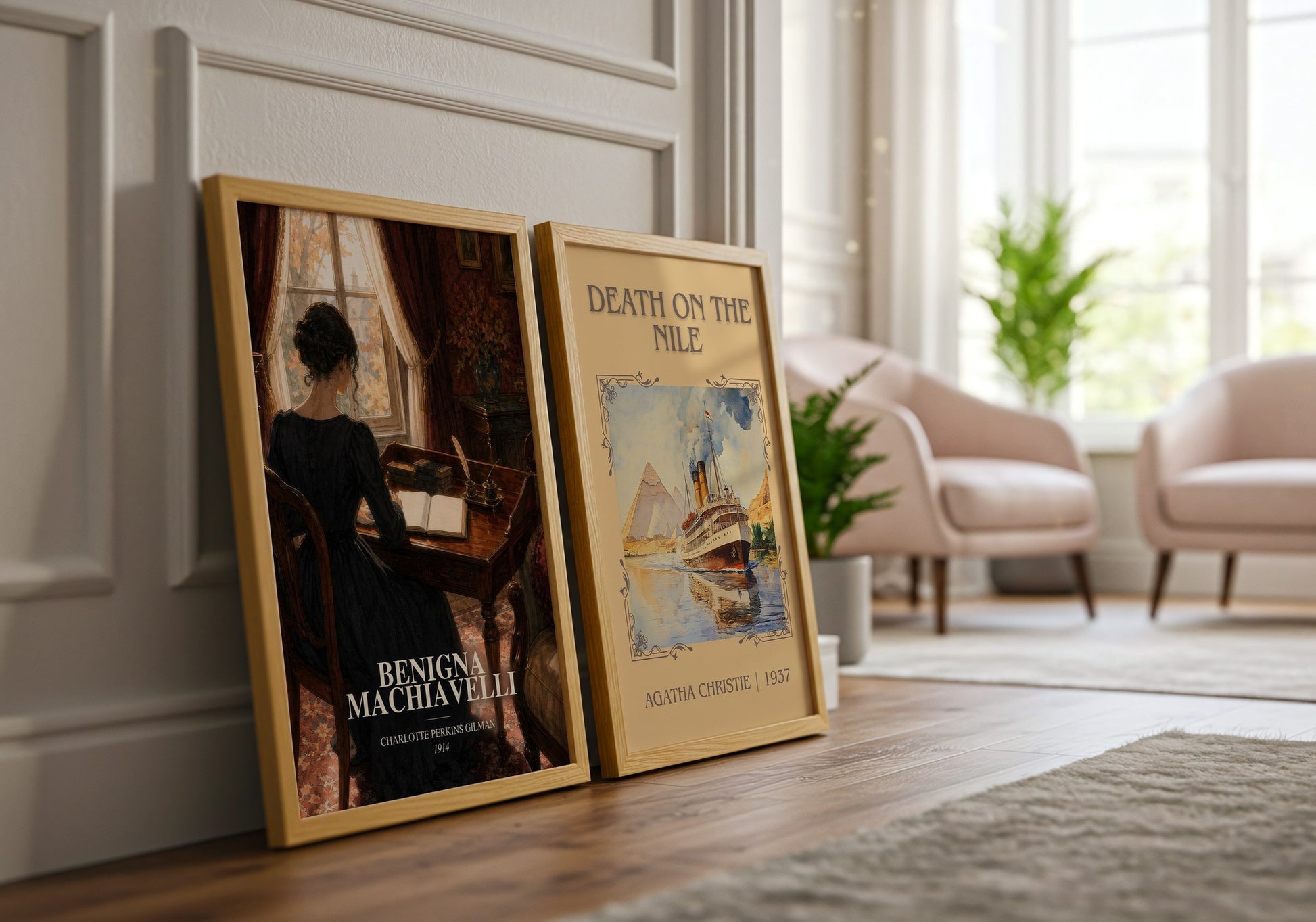 Benigna Machiavelli watercolour print framed by window – literary home decor