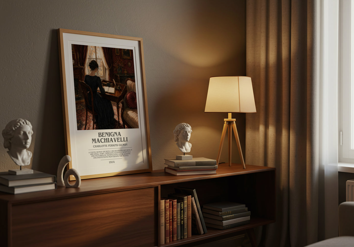 Benigna Machiavelli bookish book poster framed on wall – literary fiction wall art