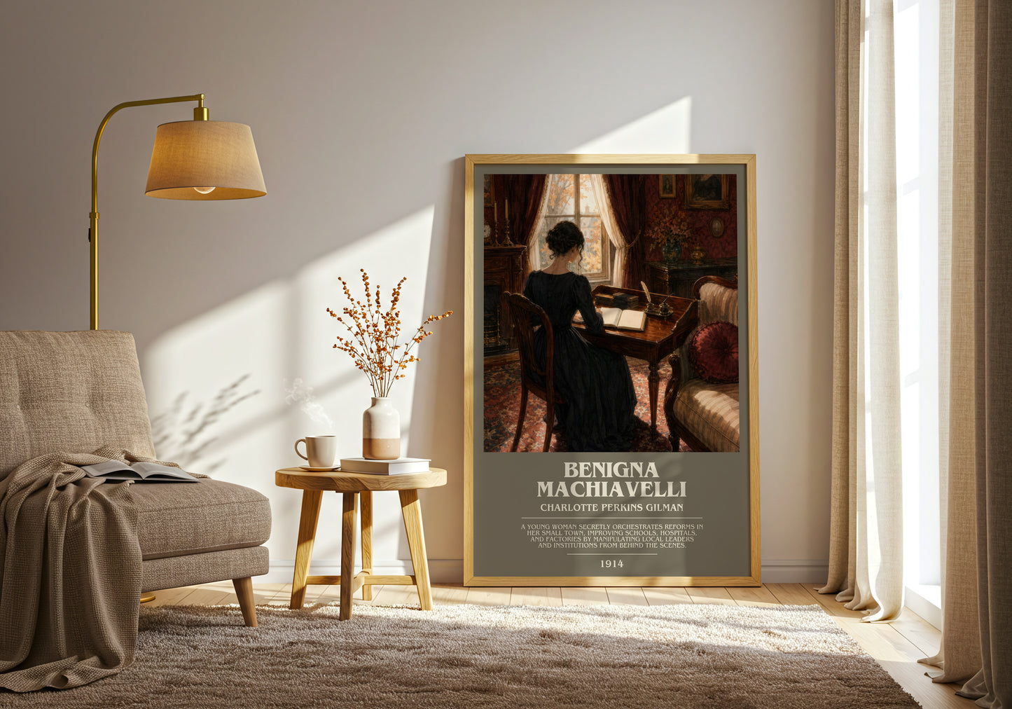 Benigna Machiavelli bookish print on bookshelf – Charlotte Perkins Gilman fan gift