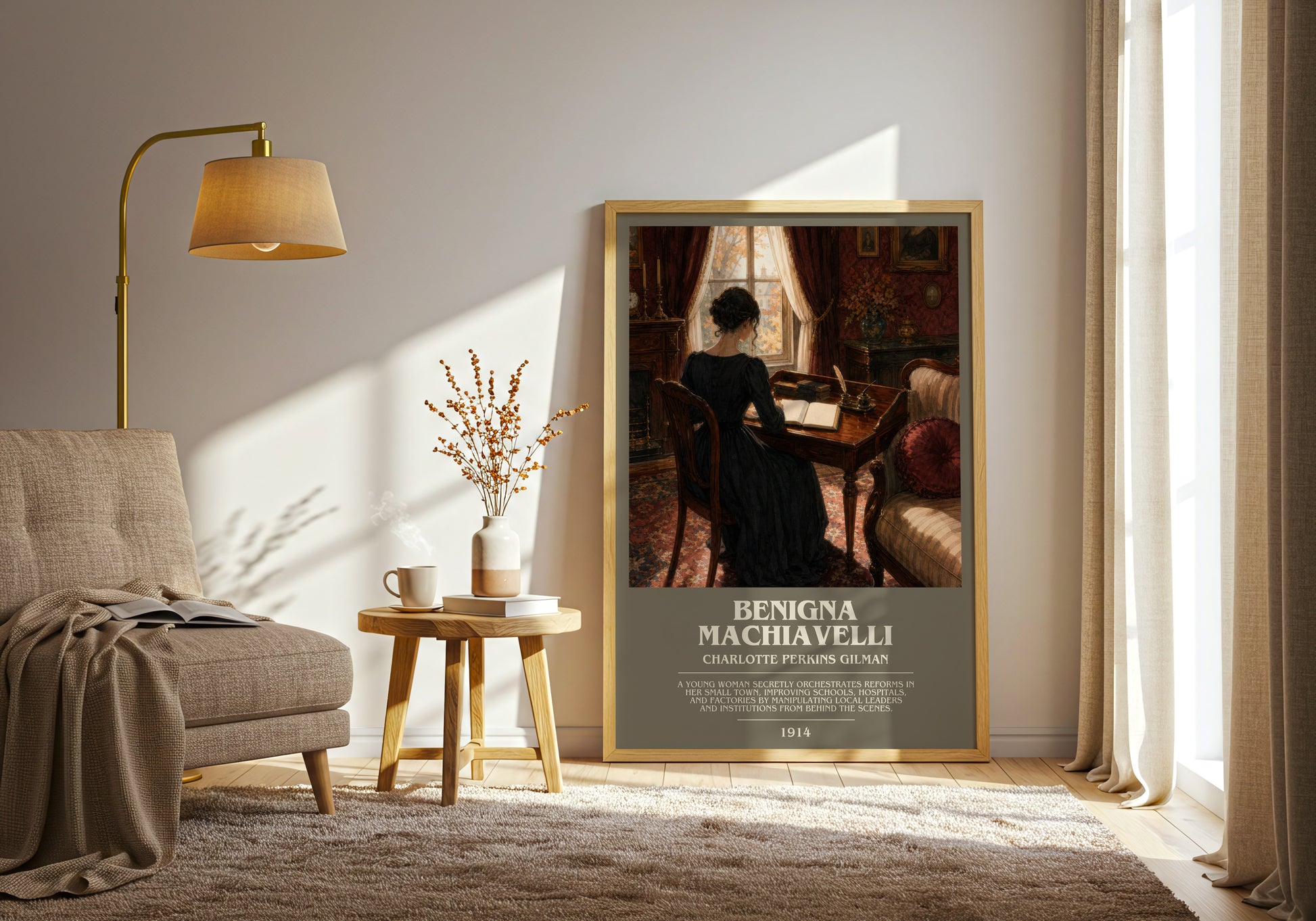Benigna Machiavelli bookish print on bookshelf – Charlotte Perkins Gilman fan gift