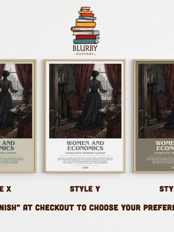 Women And Economics bookish print in frame leaning in hallway – non fiction wall art