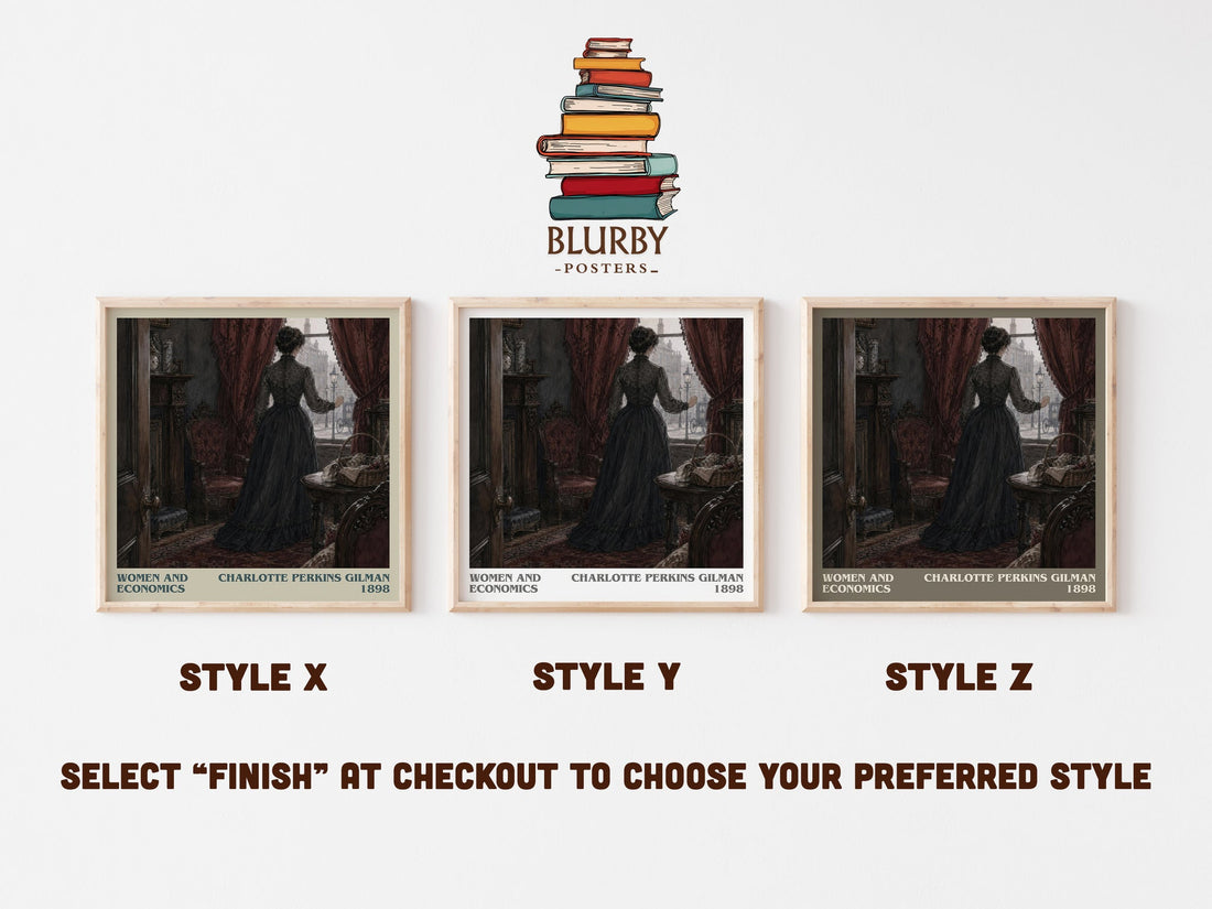 Women And Economics literary print in frame leaning in hallway – non fiction wall art (mockup)