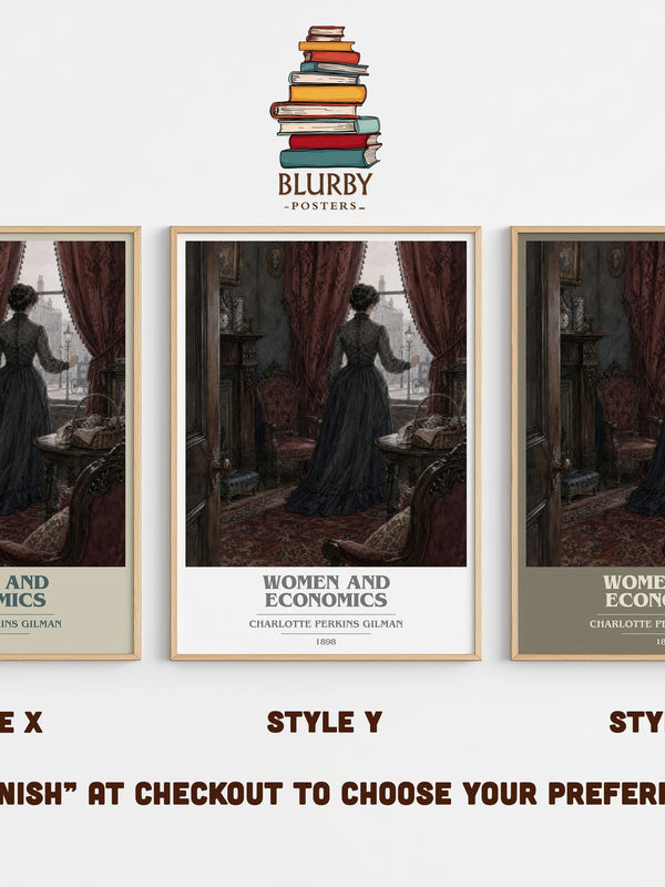 Women And Economics book cover print in frame leaning in hallway – non fiction wall art