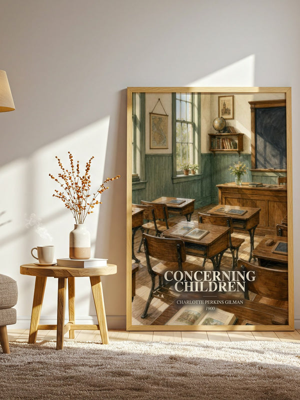 Concerning Children watercolour print in frame leaning in hallway – non fiction wall art