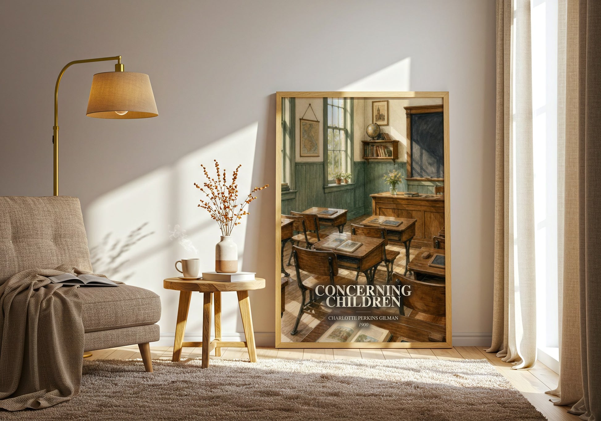 Concerning Children watercolour print in frame leaning in hallway – non fiction wall art